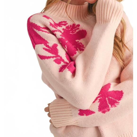 NEW &MERCI mock neck floral sweater in pink - Picture 2 of 5